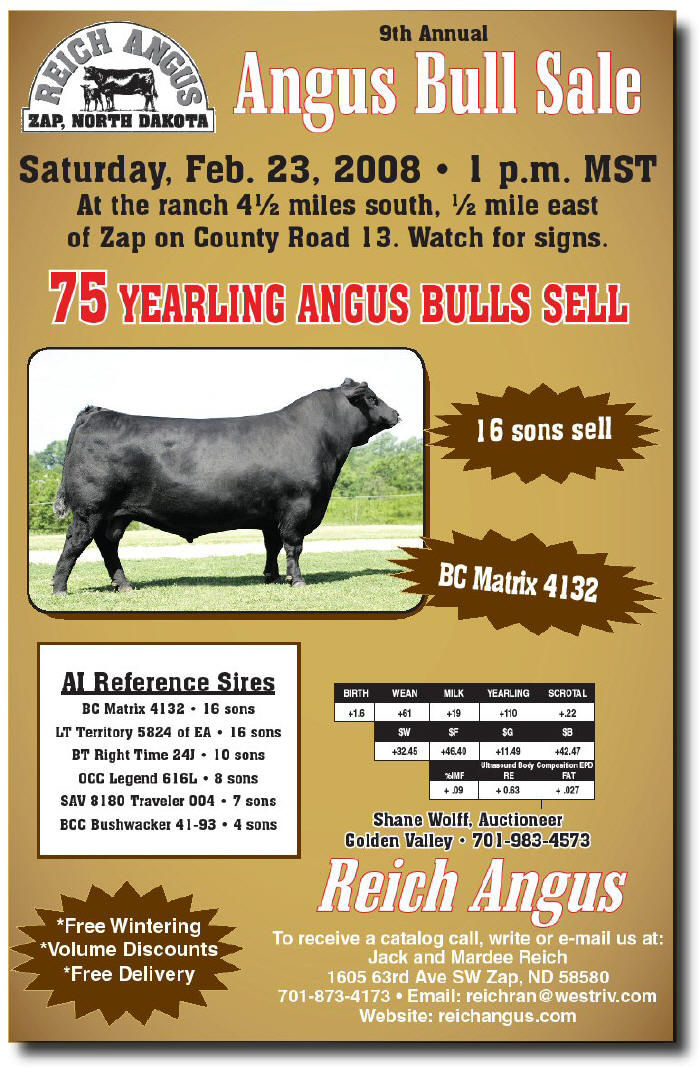 Reich Angus 9th Annual Bull Sale - click on this flyer to enlarge